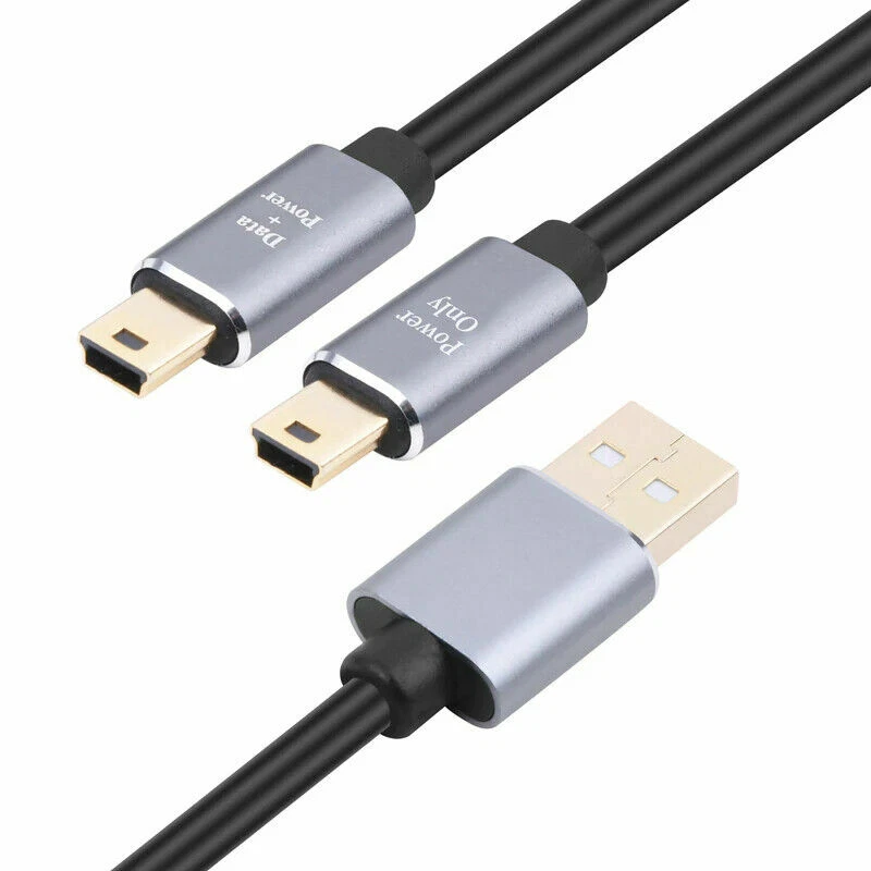 USB Mini x 2 Male 5 Pin to USB-A 2.0 Charge Sync Data Splitter Cable 1M  - Image 1 of 4