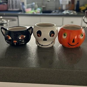Hallmark vintage tea light candle holders Halloween skull cat pumpkin - Picture 1 of 6