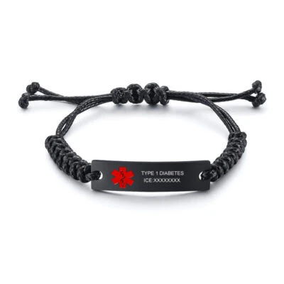 Pulsera trenzada de identificación de alerta médica personalizada hecha a mano grabada con láser gratis Foto 1 de 4