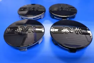 GMC BLACK CENTER CAP Yukon Denali Sierra 3.25" 83mm 18 20 22 Wheel 9595759 4pc - Picture 1 of 3