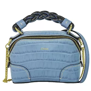 Chloe Mini Daria Leather 2way Shoulder Handbag Light Blue Gold - Picture 1 of 24