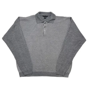 Consensus Sportswear Vintage Chevron Stripe Collared Sweater Gray Men's XL 90s - Picture 1 of 6