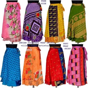 Indian Vintage Silk Skirts 5 PC Lot Dress Bohemian Women Hippie Boho Sari Gypsy - Picture 1 of 8