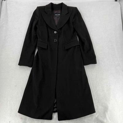 Giorgio Armani Women's Wool Overcoat Black Button Collared Coat Size 40 - Image 1 of 4
