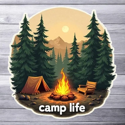 Adesivo de acampamento vinil decalque tenda fogueira floresta natureza acampamento vida - Imagem 1 de 3