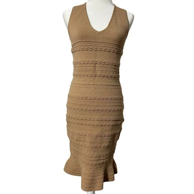 Marciano Guess Sleeveless V Neck Bodycon Bandage Sweater Dress Size M Beige Tan - Image 1 of 4