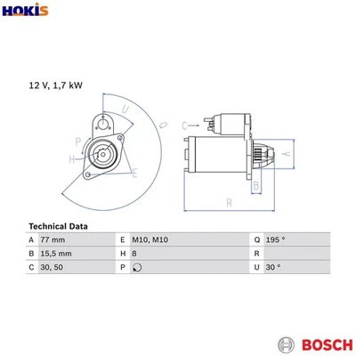 STARTER 0 986 023 600 FOR HYUNDAI MATRIX GETZ/PRIME i20 i30/II i10 SOLARIS/IV - Image 1 of 4
