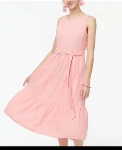 J.Crew Belted Gauze Midi Dress Pink Size 2 100% Cotton Pockets Factory - Picture 1 of 11