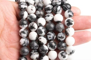 Natural Black Zebra Jasper Gemstone 8 MM Round Smooth Beads Strand 15.5" - Picture 1 of 4