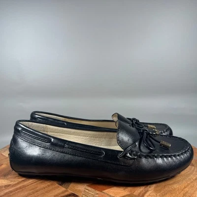 Zapatos planos mocasines Michael Kors Daisy para mujer de cuero negro con lazo sin usar, en caja, punta talla 7 Foto 1 de 4