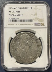 1794 MO FM MEXICO CHARLES IV SILVER 8 REALES NGC XF DETAILS CHOPMARKED - Picture 1 of 5