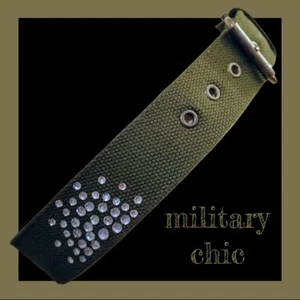 Cinturón TELA VERDE EJÉRCITO Y ESTRÁS PLATEADO 28" BOHO CHIC Rocker URBANO Y2K - Imagen 1 de 13