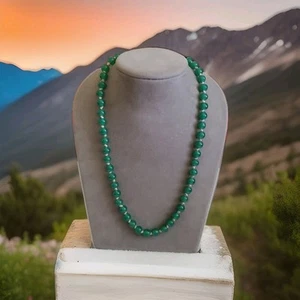 Vintage Blown or Drawn Bubble Glass Green Knotted Bead 24" Necklace - Picture 1 of 8