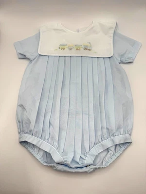 Petit Ami Bebé Niño Burbuja Mameluco 3M Azul Tren Aplique Plisado Una Pieza Foto 1 de 3