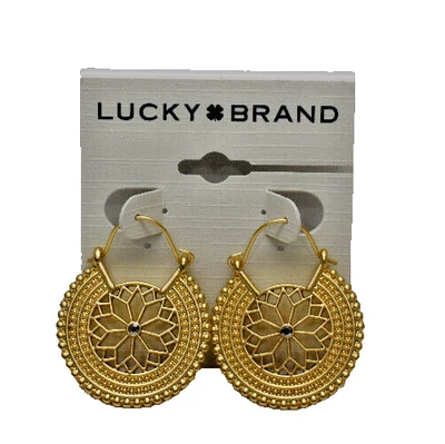 Lucky Brand Openwork Pave Flower Drop Earrings Goldtone JWEL8875 New! NWT - Image 1 of 2