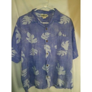 Vintage Hawaiian Tropic Mens Hawaiian Shirt Leaf Print Button Up Casual Blue L - Picture 1 of 3