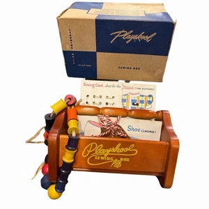 Vintage Playskool Kinder Nähkästchen Holz Nr. 310, 5-3/4" x 9-1/2" IOB - Bild 1 von 9
