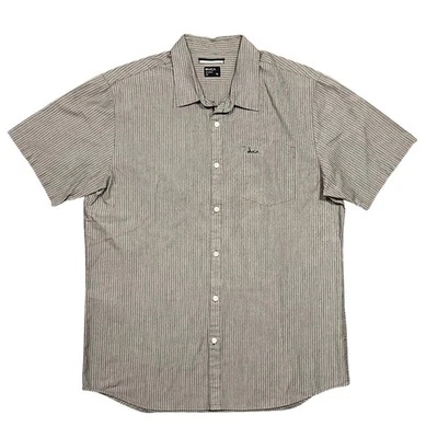 Camisa RVCA Negra Gris Blanca Rayas Calce Ajustado Manga Corta Botón Para Hombres X-Grande Foto 1 de 4