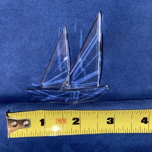 Sailboat Hand Blown Murano Style Glass Figurine Clear. 2-masted Yacht 3x3” #vi - Picture 1 of 6