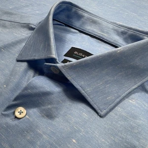 Bugatchi Shirt Mens Medium Blue OoohCotton Tech 8 Way Stretch Heather Button Up - Picture 1 of 8