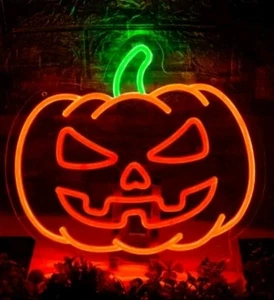 Halloween Pumpkin Neon Sign, Adj.Brightness, USB Power,Wall/Window Decor New - Picture 1 of 7