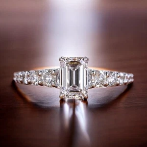 IGI Lab Grown Emerald Cut Diamond Wedding Ring 1.65 Ct 14k Gold 5 6 7 White - Picture 1 of 15