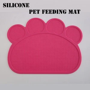 Alfombra de alimentación de mascotas de silicona rosa pata pequeño perro/cachorro/gato/gato/gatito tazón de comida tazón de lugar - Imagen 1 de 3