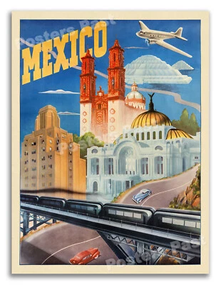 México 1930 - Impresión artística de póster de viaje mexicano vintage - 18x24 Foto 1 de 4