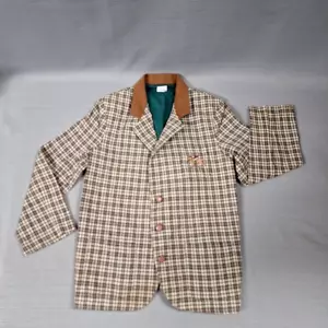 VTG Childrens Boys Plaid Blazer 3 Button Green & Brown Shoulder Pads Size 7 - Picture 1 of 15