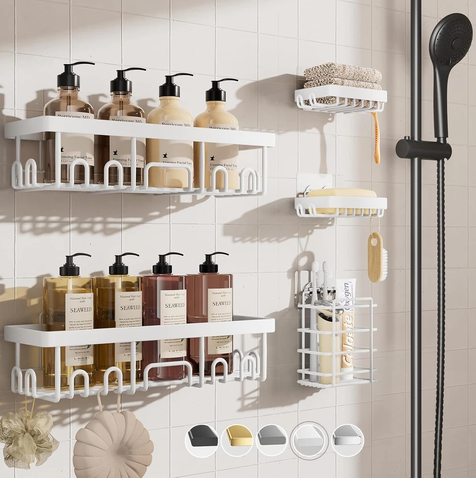 Adhesive Shower Caddy 5-Pack,Heavy Weight Bearing,Large Wall Mounted Shower Shel - Image 1 of 4