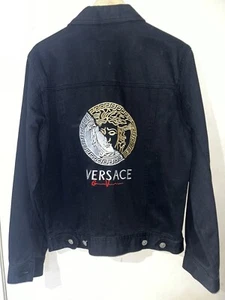 Vintage Gianni Versace Jeans Couture Black Embroidered Medusa Denim Jacket Sz 36 - Picture 1 of 7