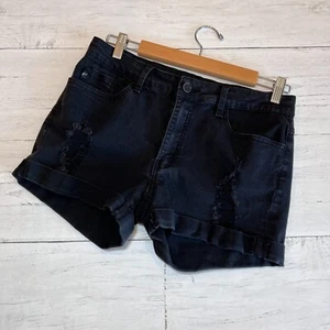 KanCan Shorts Womens Size 29 Black Stormy Distressed Cuffed Cotton Blend Goth - Picture 1 of 13