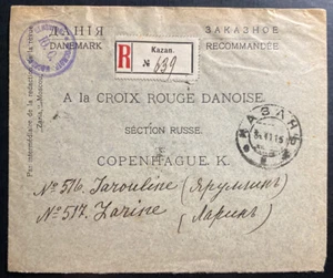 1915 Kazan RUSSIA Registered Cover To Red Cross POW Copenhagen Denmark - Picture 1 of 2