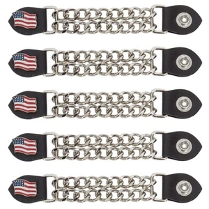 USA Flag Leather Motorcycle Vest Extenders for Men Biker Double Chrome Chains - Picture 1 of 2