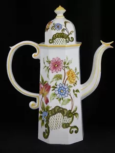 Vintage Cottagecore Floral heiße Schokolade Teekanne groß gewölbt verziert Florentiner Italien - Bild 1 von 11