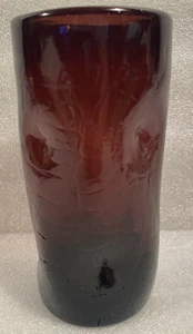 Pinched Crackled 12oz. Dark Ruby Red Tumbler (Blenko/Pilgram?) Read listing. - Picture 1 of 9
