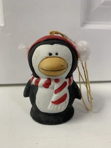 PENGUIN Bell Christmas Ornament Bisque Porcelain L'il Chimers Jasco Vtg - Picture 1 of 5