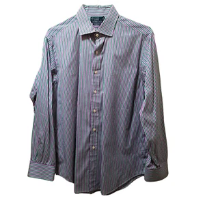 Polo Ralph Lauren Button-Up Shirt Men’s 17 (34/35) Purple Green White Striped - Picture 1 of 4