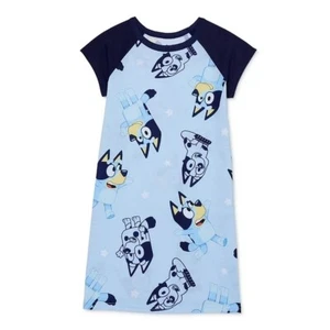 Bluey Heeler Puppy Dog Girl's Blue Short-Sleeved Nightgown, Gown - Picture 1 of 8