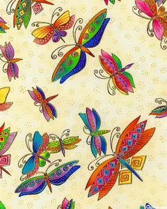 LAUREL BURCH FLYING COLORS II - METALLIC DRAGONFLIES ON IVORY - 1 YARD - OOP - Picture 1 of 1