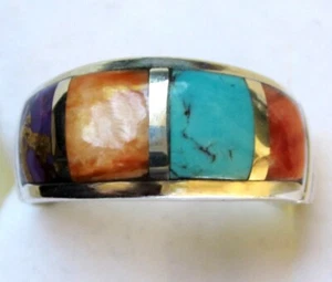 Turquoise & Spiny Oyster Ring / size 11 / 925 Sterling Silver / 6.1 g - Picture 1 of 6