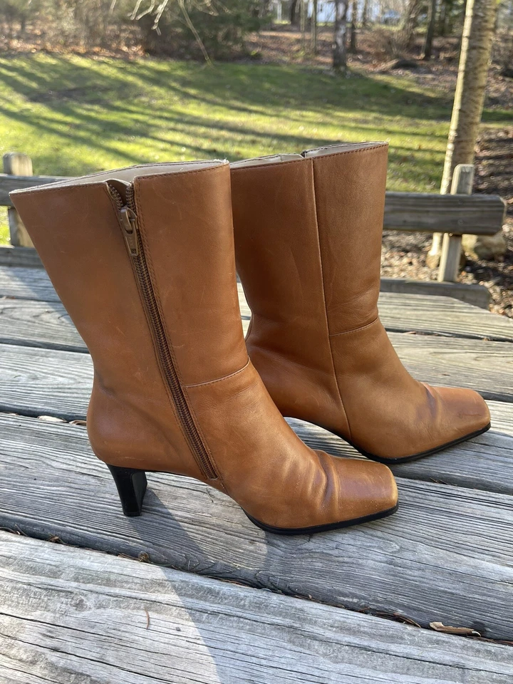 Madeline Mujer Botas Cuero Marrón Camel Cremallera Lateral 2” Tacón Talla 6M Foto 1 de 4