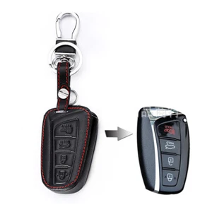 Fit Hyundai Santa Fe ix45 Remote Key Fob Bag Holder Leather Cover Case 4 Button - Foto 1 di 8