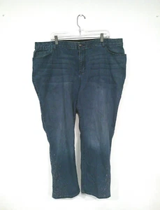 Catherines Women's Jeans Plus Size 24W Navy Blue Stretch Straight Metal Studded - Picture 1 of 6