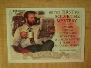 2012 Topps Allen and Ginter Code Murder In Willow Cove Promo Card - Picture 1 of 2