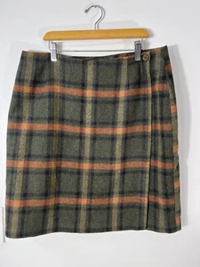 Vintage Plaid Wool Blend Wrap Front Skirt Green Orange Medium Size Canada Made - Bild 1 von 14