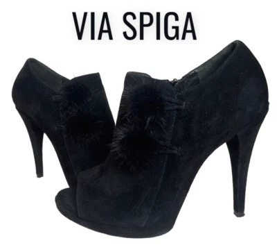 Botín Via Spiga Isabella Peep Toe 4.5" tacón alto con detalles de visón talla 7.5 M Foto 1 de 4