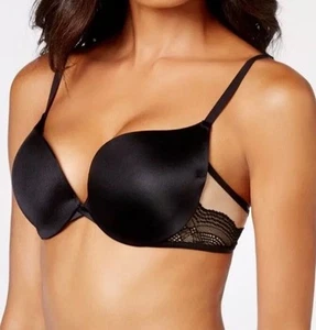Maidenform Bra 36C Black Beige Push Up & In Satin & Lace Mesh Demi Adjustable - Picture 1 of 10