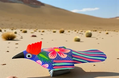 Oaxacan Alebrije Small Roadrunner Bird Copal Wood Carving Multicolor Folk Art - Image 1 of 4