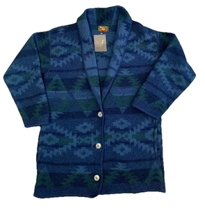 Neu mit Etikett Alpha Damen-Cardigan M 100 % Wolle marineblau Aztekenmuster Pullover hergestellt in den USA Vintage - Bild 1 von 11